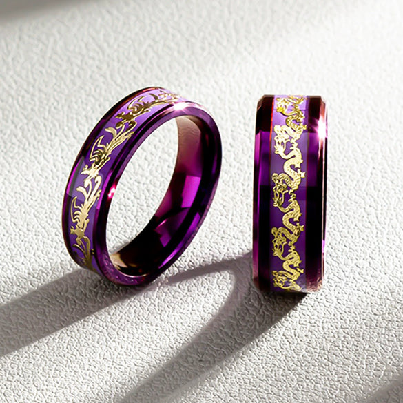 Jewelry Titanium Steel Dragon And Phoenix Pattern Electroplated Couple Ring Bracelet