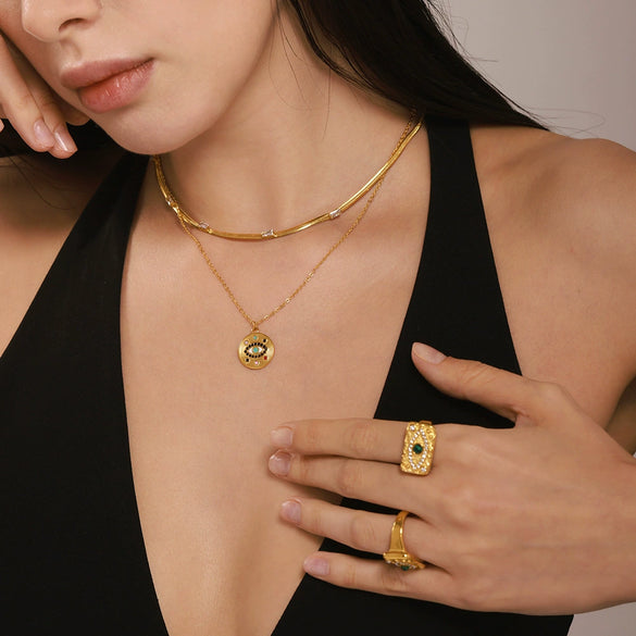 Jewelry 316L Stainless Steel Enigma Devil's Eye Zircon 18K Electroplated Creative Trend Necklace Ring