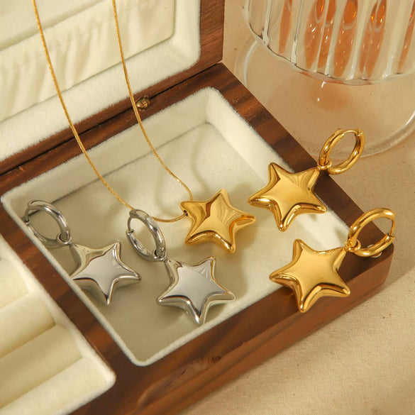 Jewelry Titanium Steel Fivepointed Star Electroplated Women's Earrings Necklace Suit