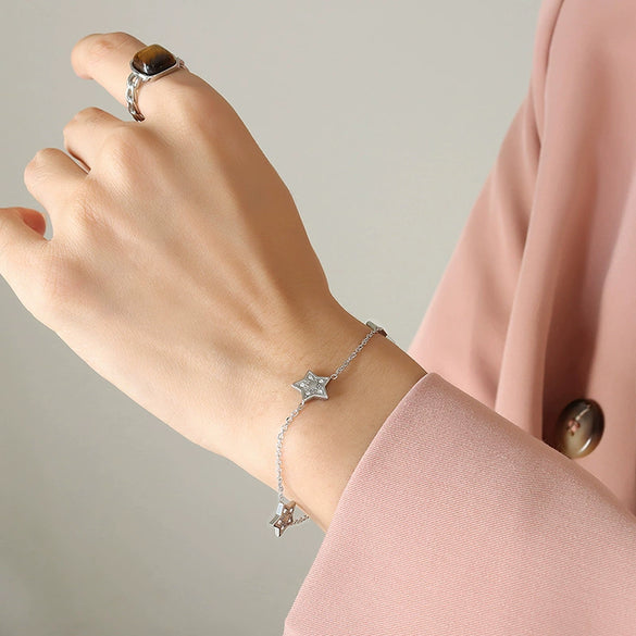 Jewelry 316L Stainless Steel Fivepointed Star Inlaid Zircon Electroplated Fashion Design Necklace Bracelet For Women