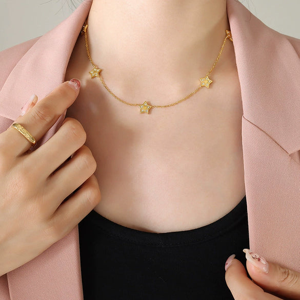 Jewelry 316L Stainless Steel Fivepointed Star Inlaid Zircon Electroplated Fashion Design Necklace Bracelet For Women