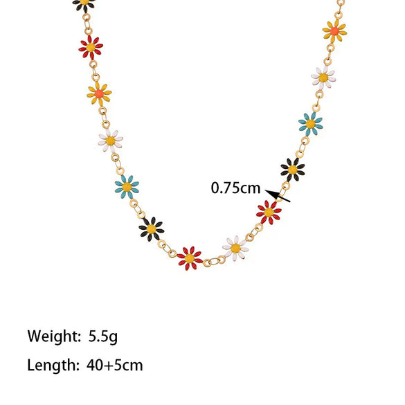Jewelry Titanium Steel Flower Painted Oil Dripping Electroplating Women's Bracelet Necklace