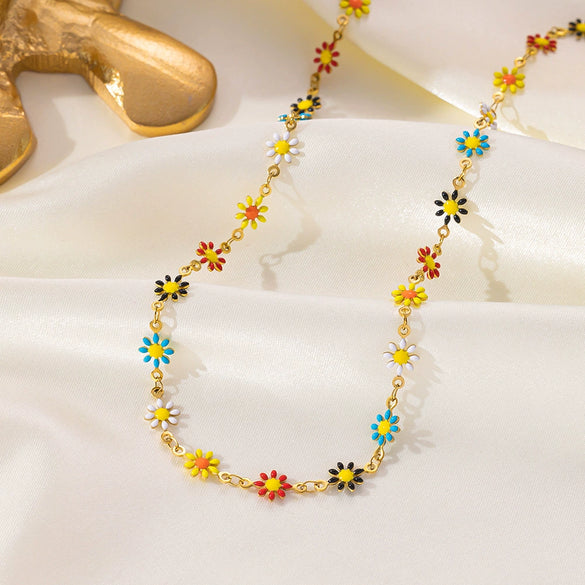 Jewelry Titanium Steel Flower Painted Oil Dripping Electroplating Women's Bracelet Necklace
