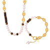 Jewelry 316L Stainless Steel Freshwater Pearl Tiger Eye Stone Pig Nose Chain Necklace Bracelet Suit Electroplated Simple Natural Unisex