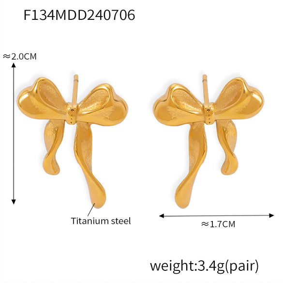 Jewelry 316L Stainless Steel Geometric Bow Gold Plated Earrings For Women