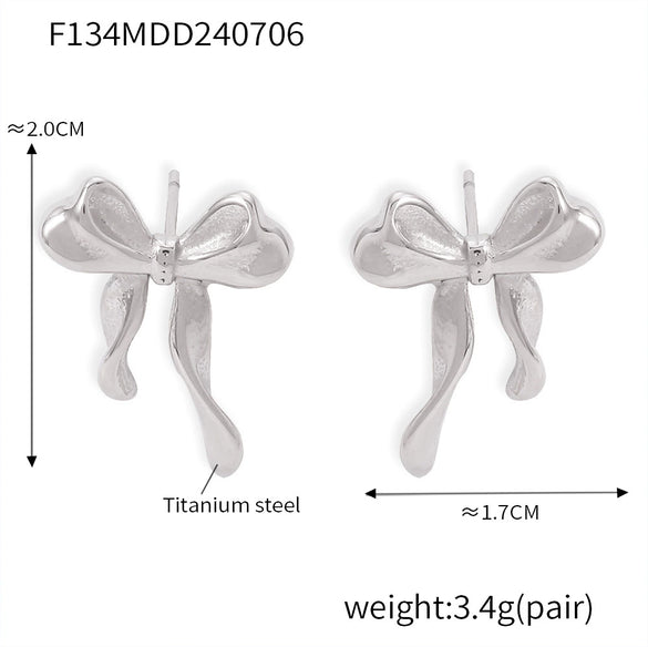 Jewelry 316L Stainless Steel Geometric Bow Gold Plated Earrings For Women