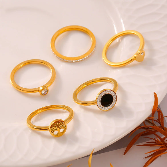 Jewelry 316L Stainless Steel Geometric Electroplated 18K Gold Ring For Women