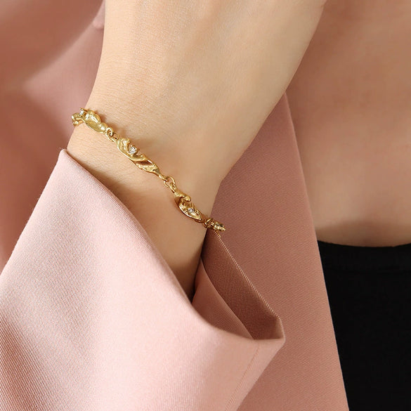 Jewelry 316L Stainless Steel Geometric Electroplating Inlaid Zircon Women's Bracelet