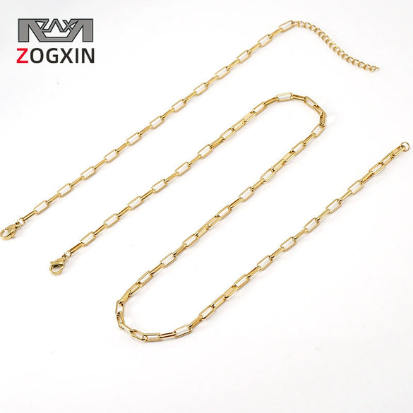 Jewelry 316L Stainless Steel Geometric Gold Inlaid Paper Clip Chain Accessories For Unisex