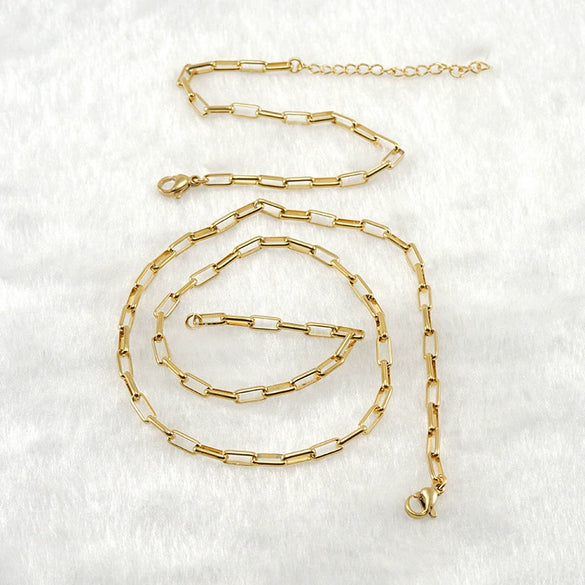 Jewelry 316L Stainless Steel Geometric Gold Inlaid Paper Clip Chain Accessories For Unisex