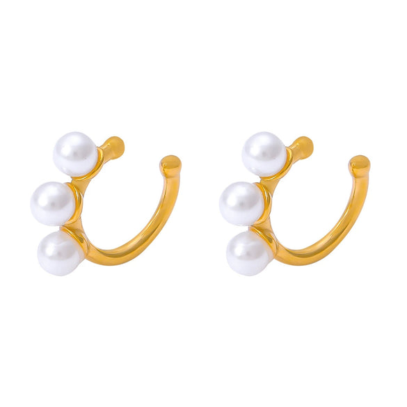 Jewelry 316L Stainless Steel Geometric Inlaid Bead Gold Plated Ushaped Ear Clip For Women