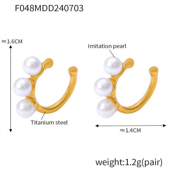 Jewelry 316L Stainless Steel Geometric Inlaid Bead Gold Plated Ushaped Ear Clip For Women