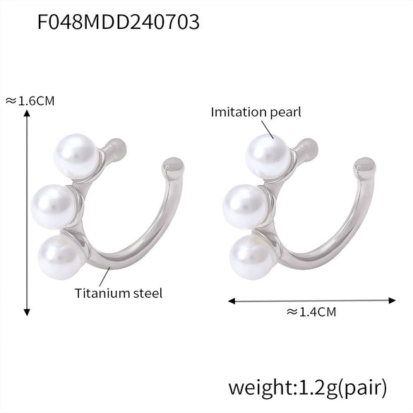 Jewelry 316L Stainless Steel Geometric Inlaid Bead Gold Plated Ushaped Ear Clip For Women