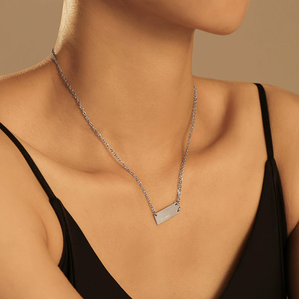 Jewelry Titanium Steel Geometric Rectangular Carved Letter Pendant Necklace Electroplating Style For Men And Women