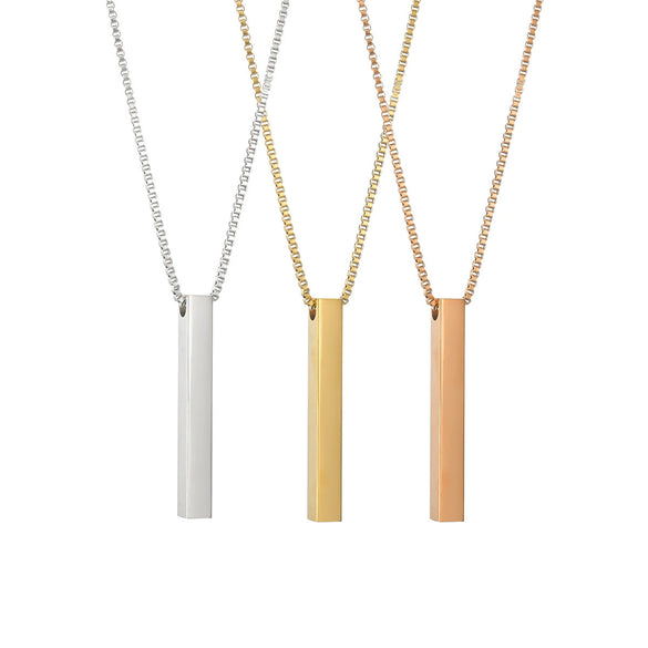 Jewelry Titanium Steel Geometric Square Column Pendant Necklace With Electroplating Polishing