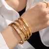 Jewelry 316L Stainless Steel Geometric Square Plaid Stripe Round Diamond Color Gold Plated Bracelet