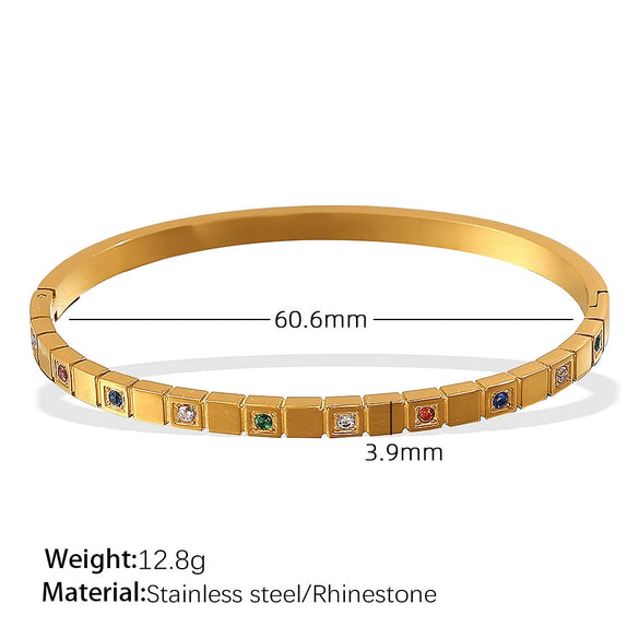 Jewelry 316L Stainless Steel Geometric Square Plaid Stripe Round Diamond Color Gold Plated Bracelet