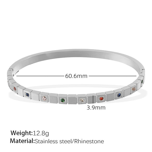 Jewelry 316L Stainless Steel Geometric Square Plaid Stripe Round Diamond Color Gold Plated Bracelet