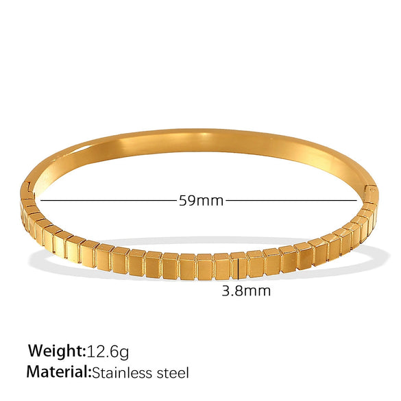Jewelry 316L Stainless Steel Geometric Square Plaid Stripe Round Diamond Color Gold Plated Bracelet