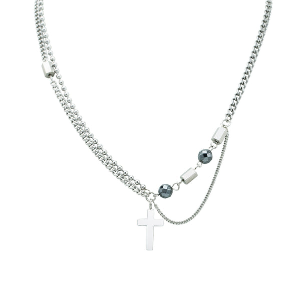 Jewelry Titanium Steel Geometric Stitching Beaded Cross Men's Necklace Polishing
