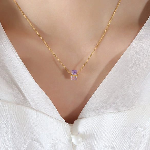 Jewelry 316L Stainless Steel Geometric Zircon Pendant Necklace For Women With Electroplating