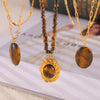 Jewelry 316L Stainless Steel Gold Plated Geometric Beaded Tiger Eye Vintage Elegant Necklace