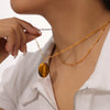 Jewelry 316L Stainless Steel Gold Plated Geometric Beaded Tiger Eye Vintage Elegant Necklace
