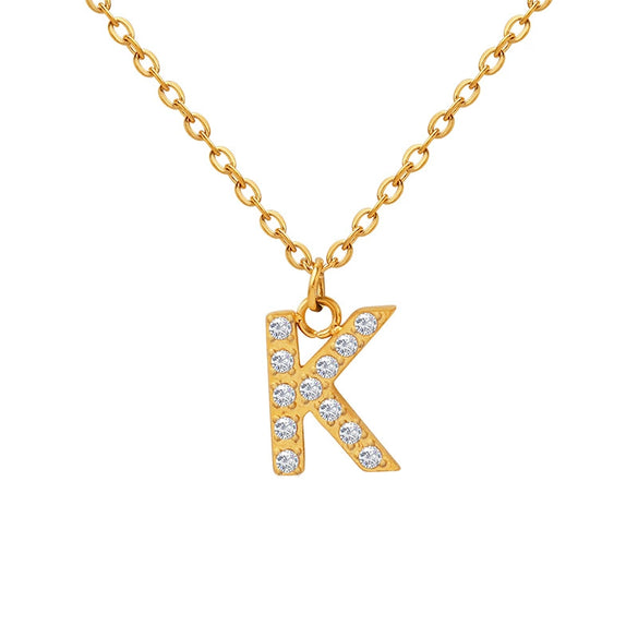 Jewelry 316L Stainless Steel Gold Plated Letter Diamond Pendant Necklace For Women