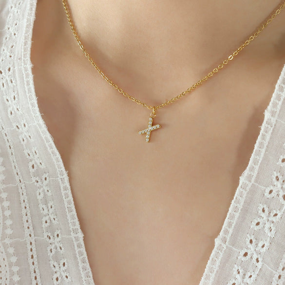 Jewelry 316L Stainless Steel Gold Plated Letter Diamond Pendant Necklace For Women
