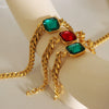Jewelry 316L Stainless Steel Goldplated Exaggerated Crystal Necklace And Bracelet With Cuban Chain Electroplating Style