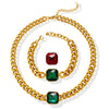 Jewelry 316L Stainless Steel Goldplated Exaggerated Crystal Necklace And Bracelet With Cuban Chain Electroplating Style