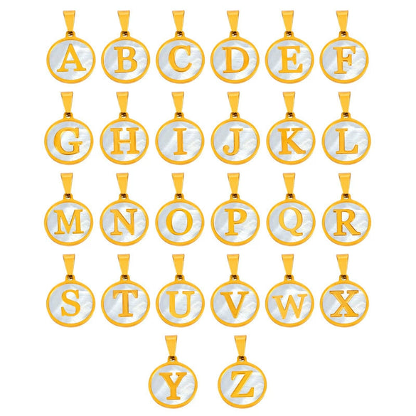 Jewelry 316L Stainless Steel Goldplated Pendant With White Shell Inlay Geometric Letter Pattern