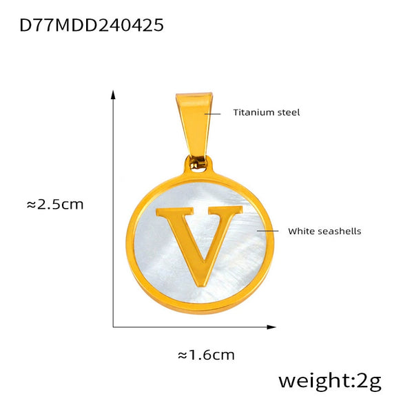 Jewelry 316L Stainless Steel Goldplated Pendant With White Shell Inlay Geometric Letter Pattern