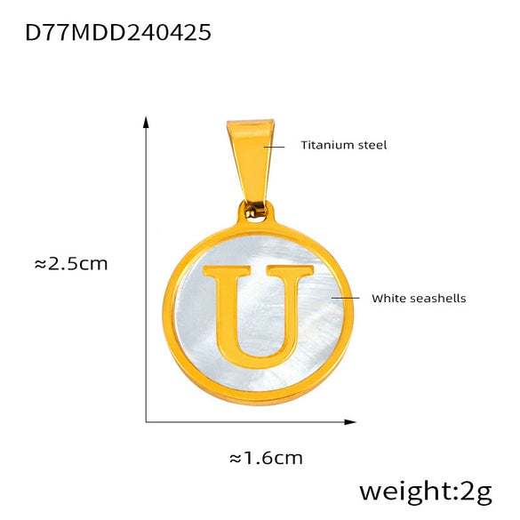 Jewelry 316L Stainless Steel Goldplated Pendant With White Shell Inlay Geometric Letter Pattern