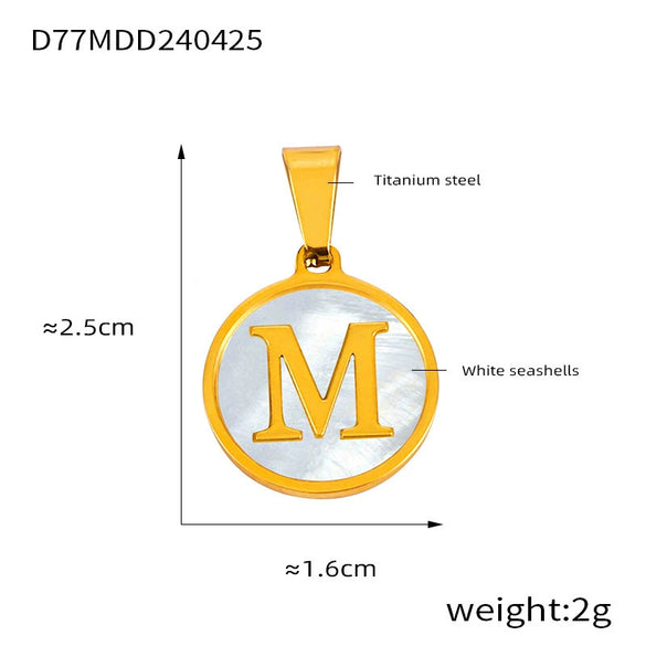 Jewelry 316L Stainless Steel Goldplated Pendant With White Shell Inlay Geometric Letter Pattern