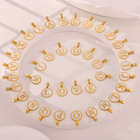 Jewelry 316L Stainless Steel Goldplated Pendant With White Shell Inlay Geometric Letter Pattern
