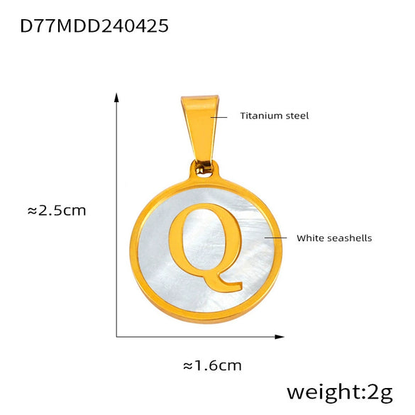 Jewelry 316L Stainless Steel Goldplated Pendant With White Shell Inlay Geometric Letter Pattern