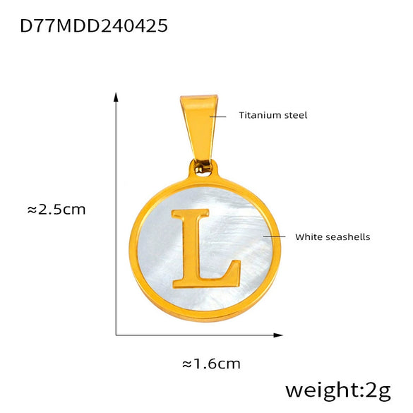 Jewelry 316L Stainless Steel Goldplated Pendant With White Shell Inlay Geometric Letter Pattern