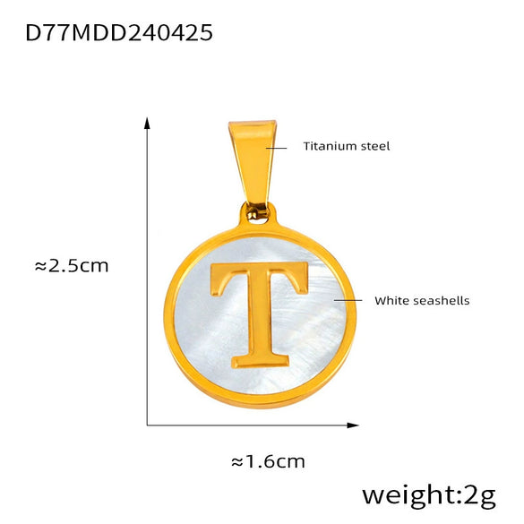 Jewelry 316L Stainless Steel Goldplated Pendant With White Shell Inlay Geometric Letter Pattern