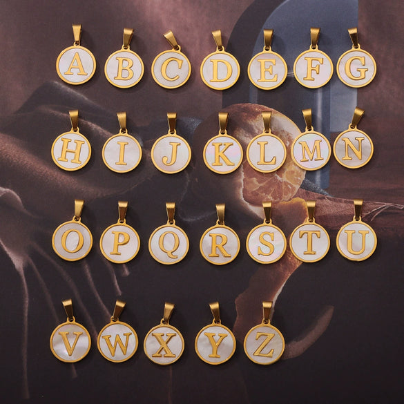 Jewelry 316L Stainless Steel Goldplated Pendant With White Shell Inlay Geometric Letter Pattern