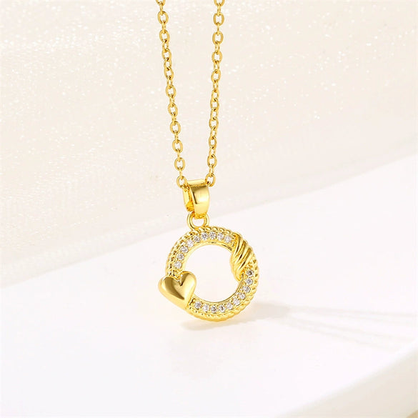 Jewelry Titanium Steel Heartshaped Geometric Cartoon Characters Mixed Gem Inlay Electroplating Necklace And Ring Accessories For Women