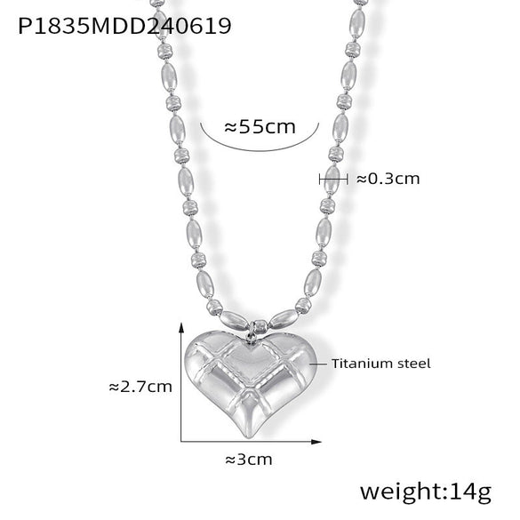 Jewelry Titanium Steel Hollow Love Mesh Texture Geometric Electroplated Rice Bead Chain For Women