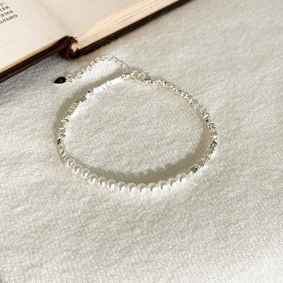 Jewelry Titanium Steel Imitation Pearl Black Stone Geometric Double Layer Necklace Bracelet Suit Electroplating