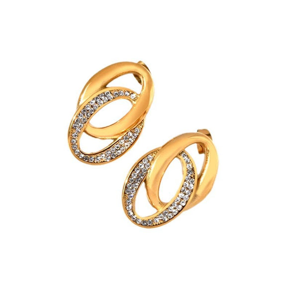 Jewelry Titanium Steel 18K Gold Plated Casting Oshaped Double Ring Buckle Micro Set Women's Earrings