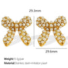 Jewelry 316L Stainless Steel 18K Gold Plated Pearl Zircon Bow Earrings Fashion Retro