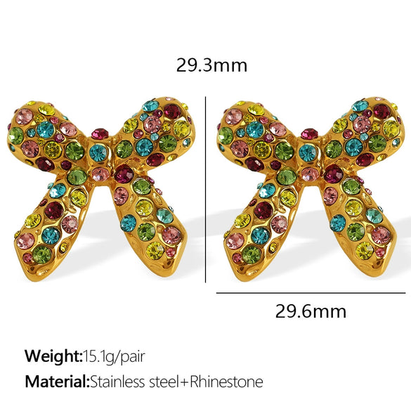 Jewelry 316L Stainless Steel 18K Gold Plated Pearl Zircon Bow Earrings Fashion Retro
