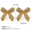 Jewelry 316L Stainless Steel 18K Gold Plated Pearl Zircon Bow Earrings Fashion Retro