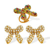 Jewelry 316L Stainless Steel 18K Gold Plated Pearl Zircon Bow Earrings Fashion Retro