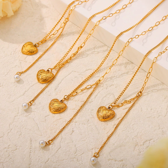 Jewelry 316L Stainless Steel Love Pendant Tassel Bead Necklace With Geometric Pattern And Carving Texture Electroplated