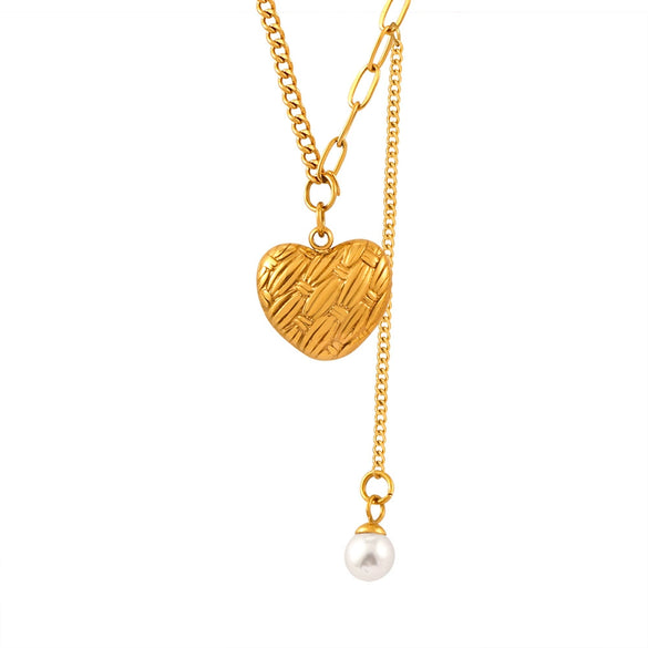 Jewelry 316L Stainless Steel Love Pendant Tassel Bead Necklace With Geometric Pattern And Carving Texture Electroplated